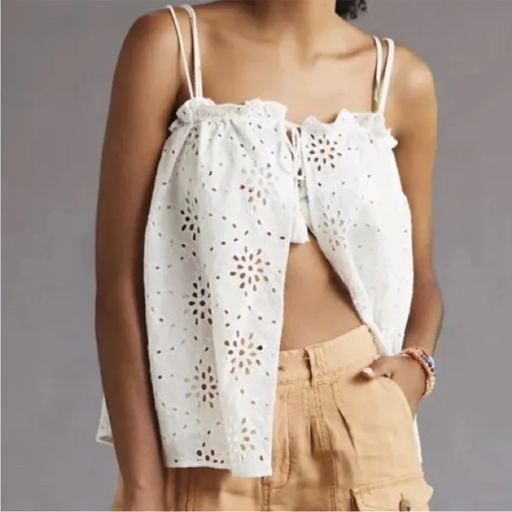 Anthropologie Maeve Eyelet Lace Tie Front Top One Size
